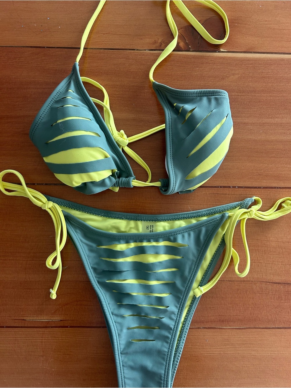 Two-Piece Bikini in Teal and Neon Yellow